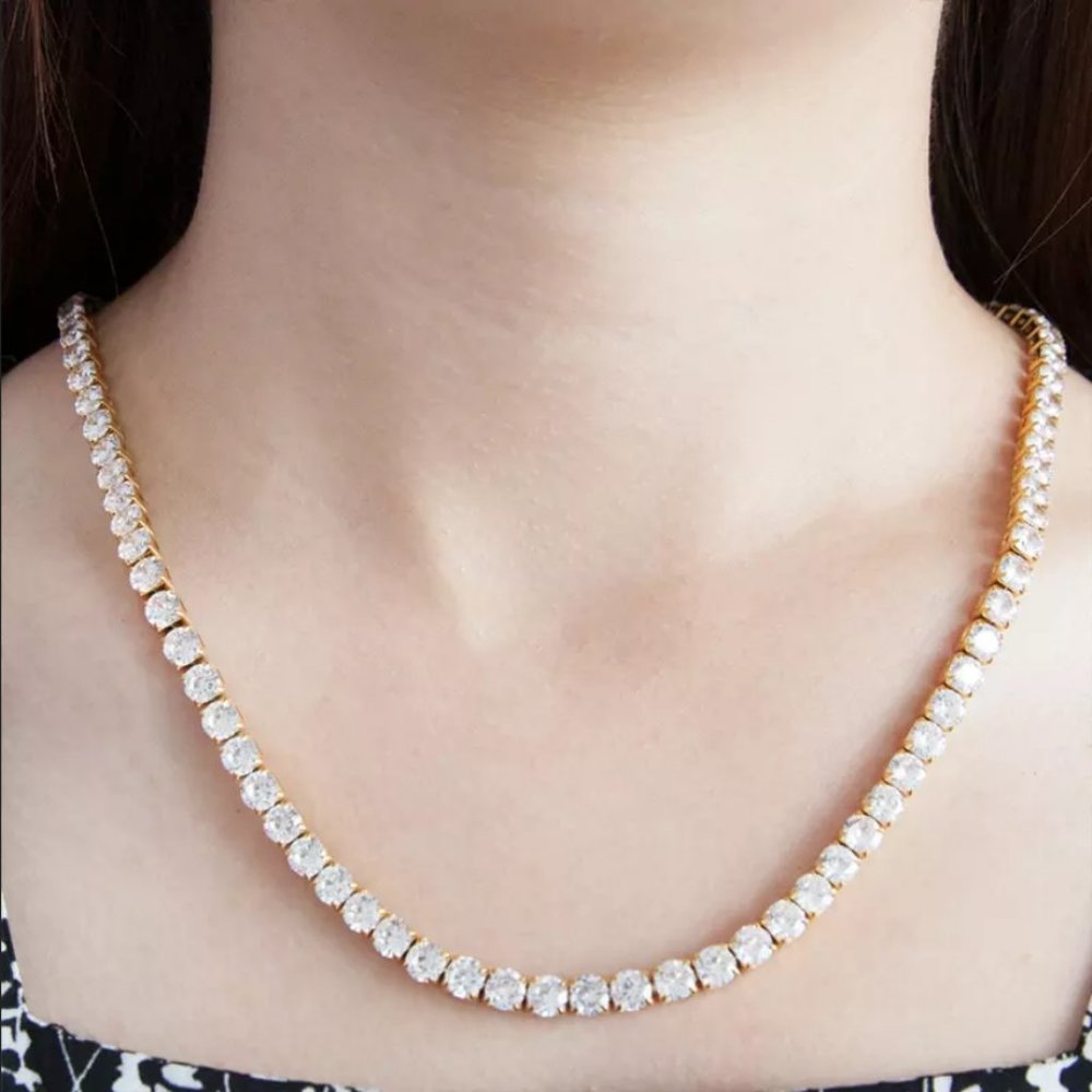 18K Gold Womens 4ct Diamond Necklace Classic Style Tennis Chain Ladies 18" 18in